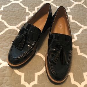 Franco Sarto Black Patten Leather Loafers size 7.5
